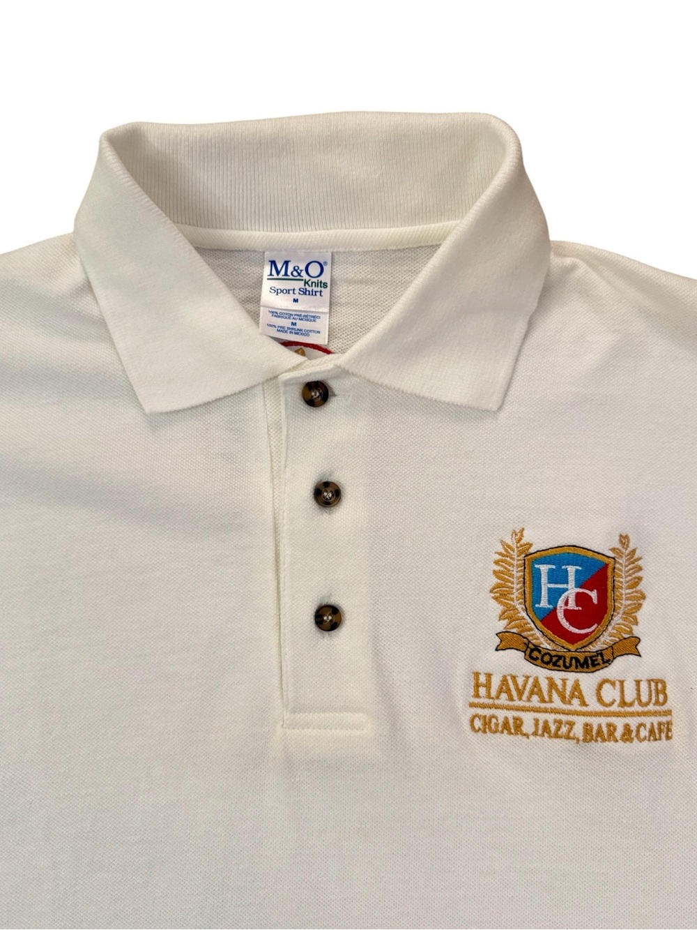 Havana Club Cozumel Polo Shirt White Pique Cotton Embroidered Mexico CigaMedium